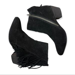 Seychelles Black Suede Leather Fringe Zip Ankle Booties